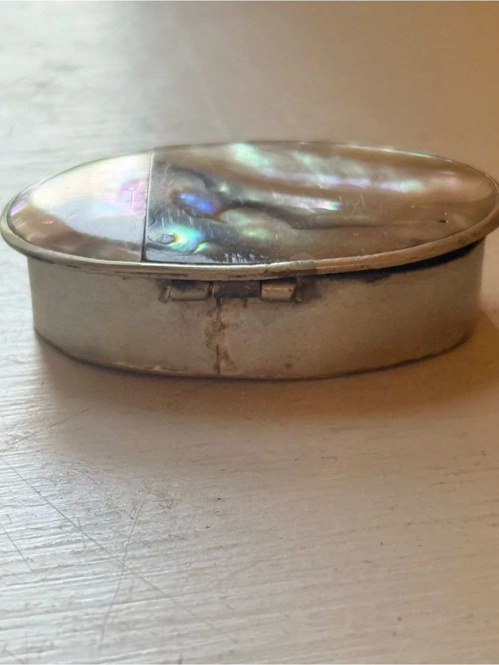 Vtg Mexican Alpaca Silver Abalone Pill Box 2